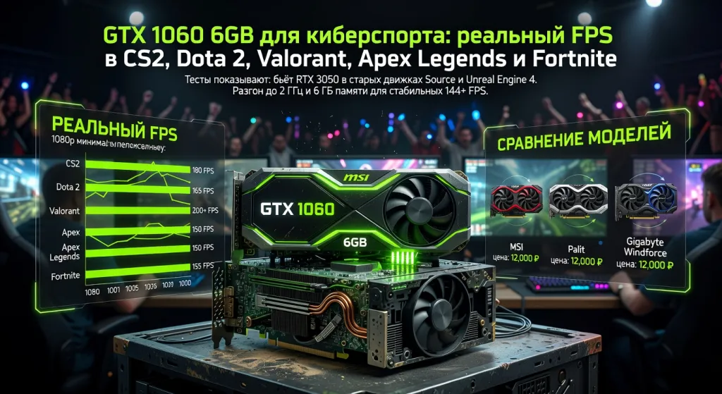 GTX 1060 6GB для киберспорта: реальный FPS в CS2, Dota 2, Valorant, Apex Legends и Fortnite