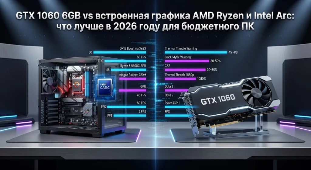 GTX 1060 6GB vs встроенная графика AMD Ryzen и Intel Arc: что лучше в 2026 году для бюджетного ПК