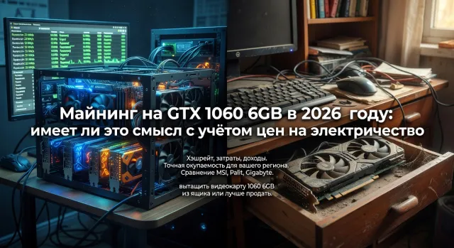 Майнинг на GTX 1060 6GB в 2026 году: имеет ли это смысл с учётом цен на электричество